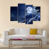 Night sky with full moon, lightning, dark clouds Multi Panel Canvas Wall Art