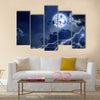 Night sky with full moon, lightning, dark clouds Multi Panel Canvas Wall Art