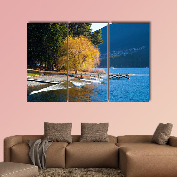 Beautiful day at the Wakatipu Lake in New Zealand multi panel canvas wall art