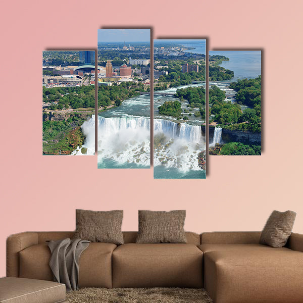 Niagara Falls closeup in the day over river with buildings wall art