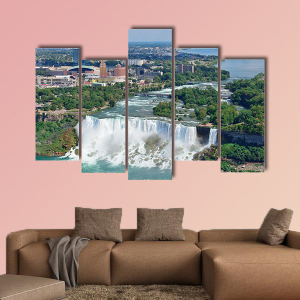 Niagara Falls closeup in the day over river with buildings wall art