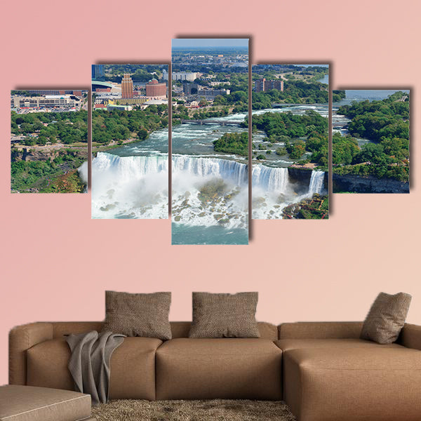 Niagara Falls closeup in the day over river with buildings wall art