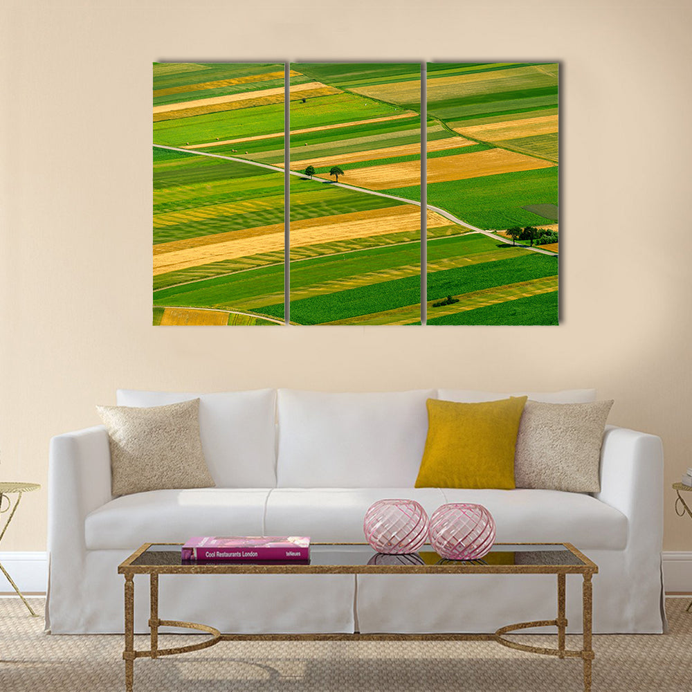 Green fields aerial view before harvest at summer Multi panel canvas wall art