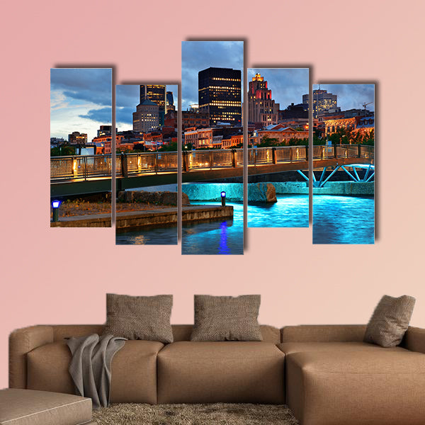 Old architecture at dusk on street in Old Montreal in Canada wall art