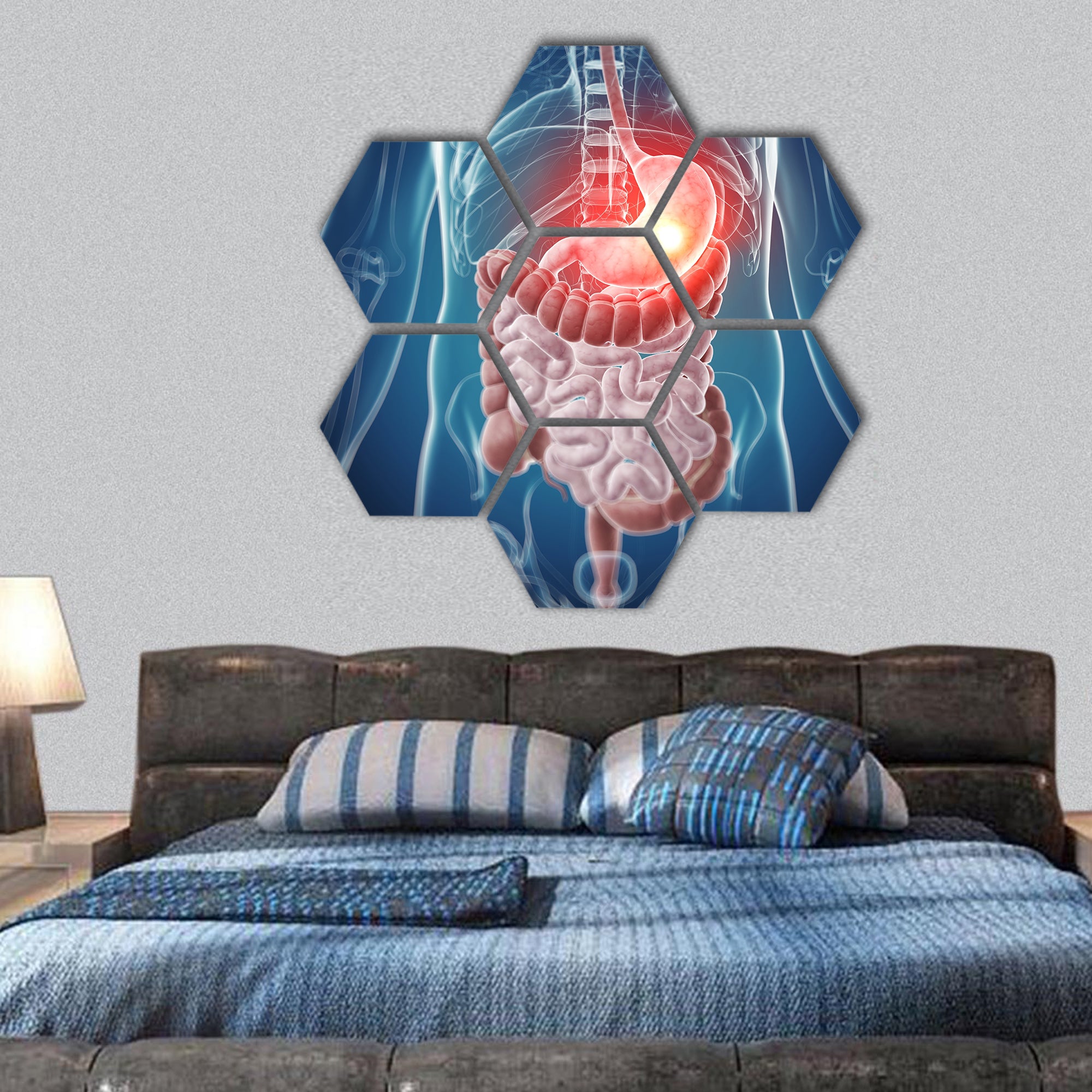 3d rendered illustration - painful stomach hexagonal canvas wall art