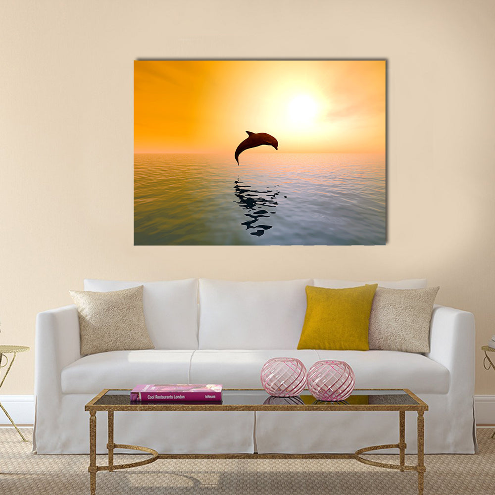 Excited Jumping Dolphins Multi Panel Canvas Wall Art