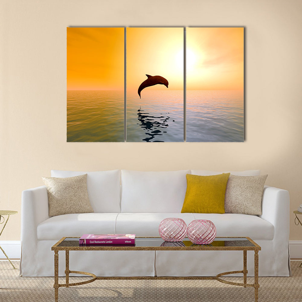 Excited Jumping Dolphins Multi Panel Canvas Wall Art