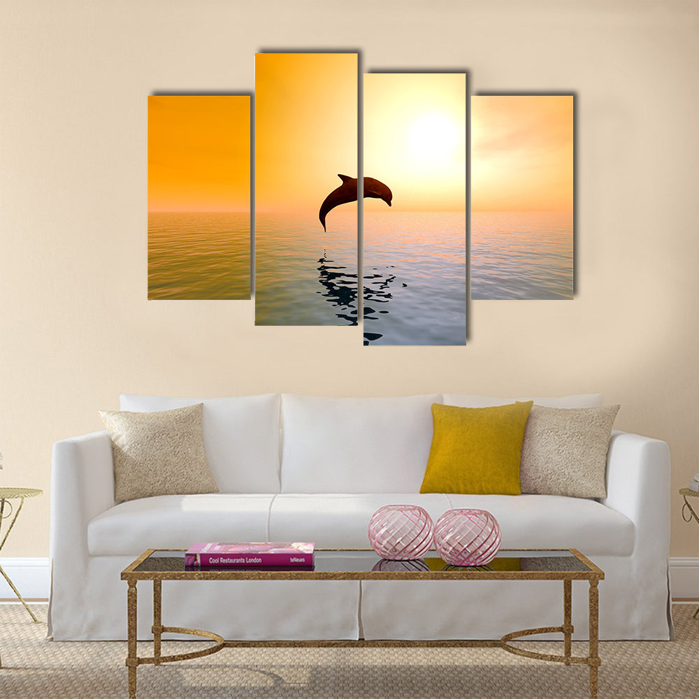 Excited Jumping Dolphins Multi Panel Canvas Wall Art