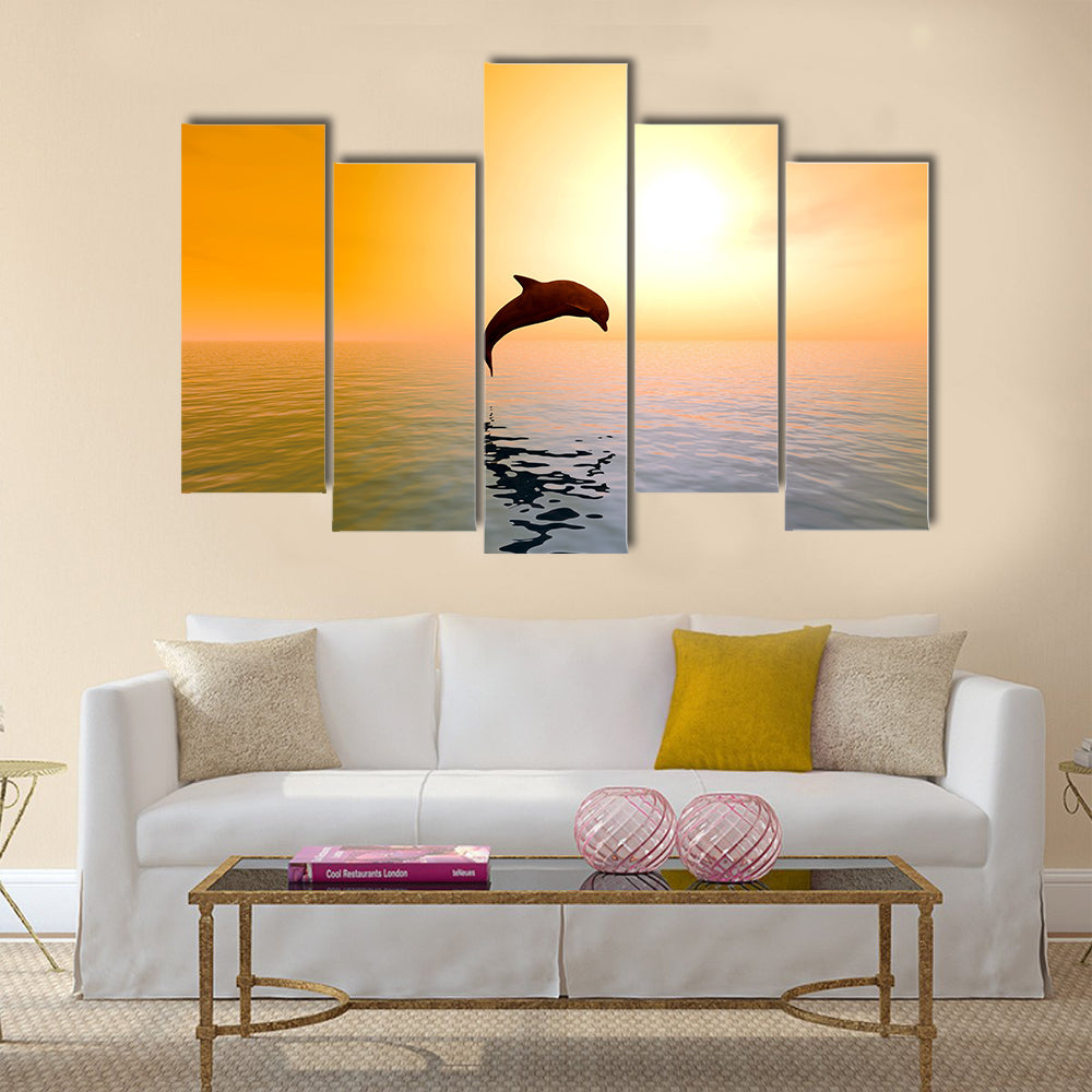 Excited Jumping Dolphins Multi Panel Canvas Wall Art