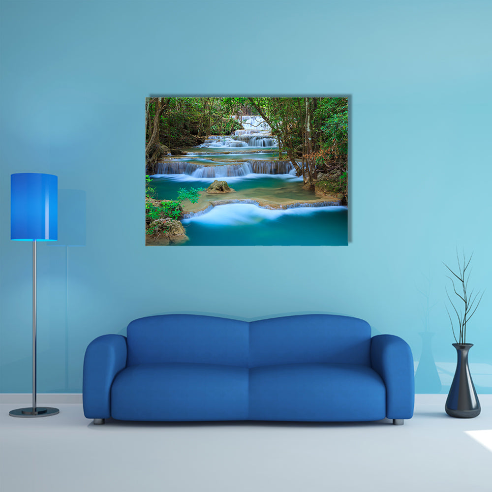 Deep forest Waterfall in Kanchanaburi, Thailand multi panel canvas wall art