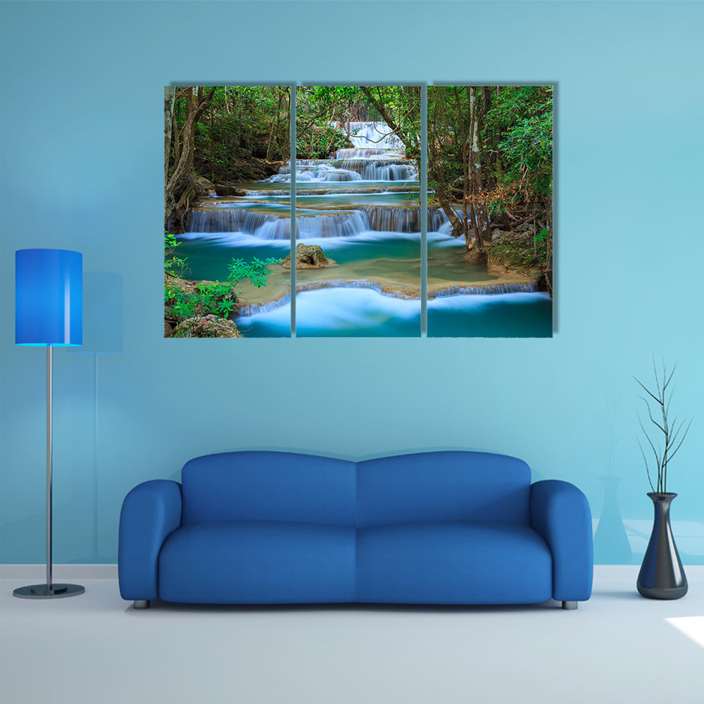 Deep forest Waterfall in Kanchanaburi, Thailand multi panel canvas wall art