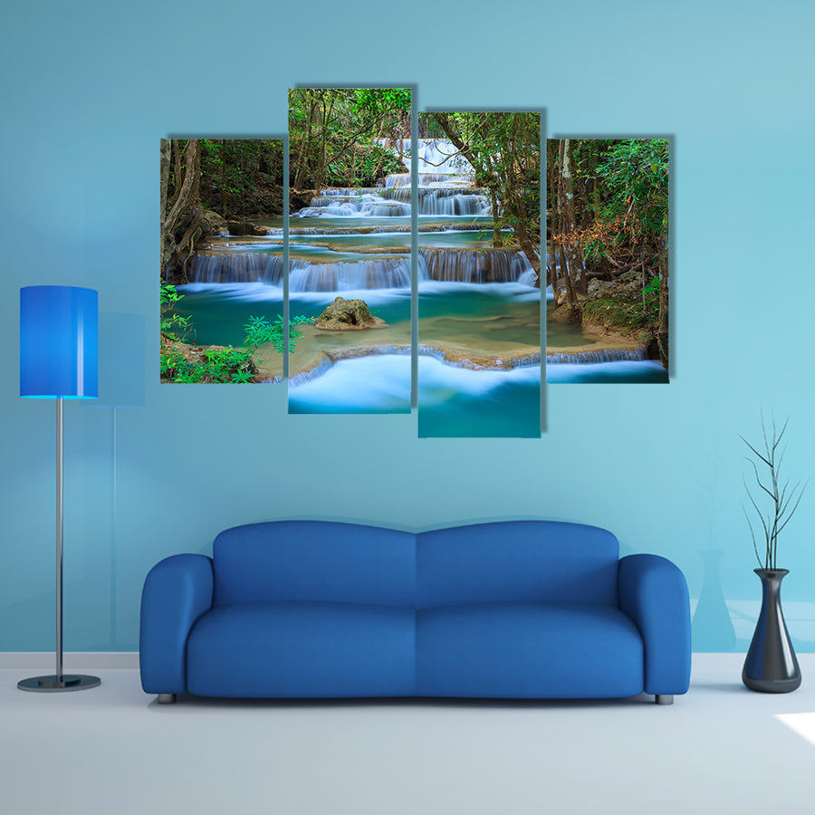 Deep forest Waterfall in Kanchanaburi, Thailand multi panel canvas wall art