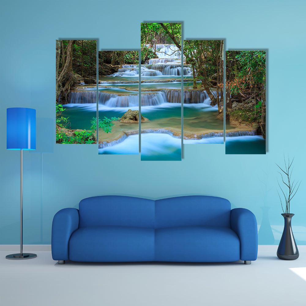 Deep forest Waterfall in Kanchanaburi, Thailand multi panel canvas wall art