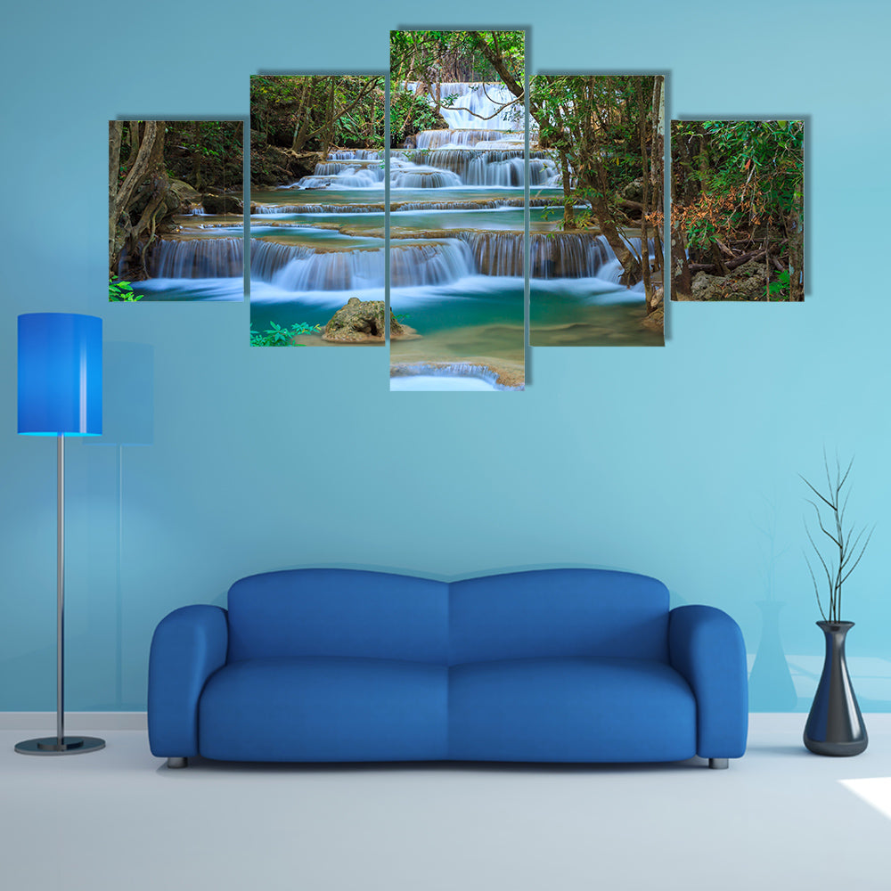 Deep forest Waterfall in Kanchanaburi, Thailand multi panel canvas wall art