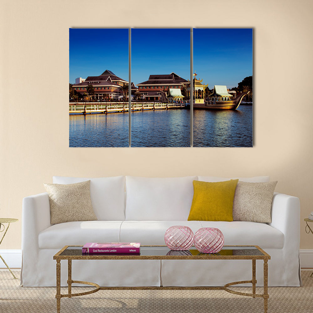 The majestic Sultan Omar Ali Saifuddien Mosque of Brunei lake the surrounding Multi panel canvas wall art