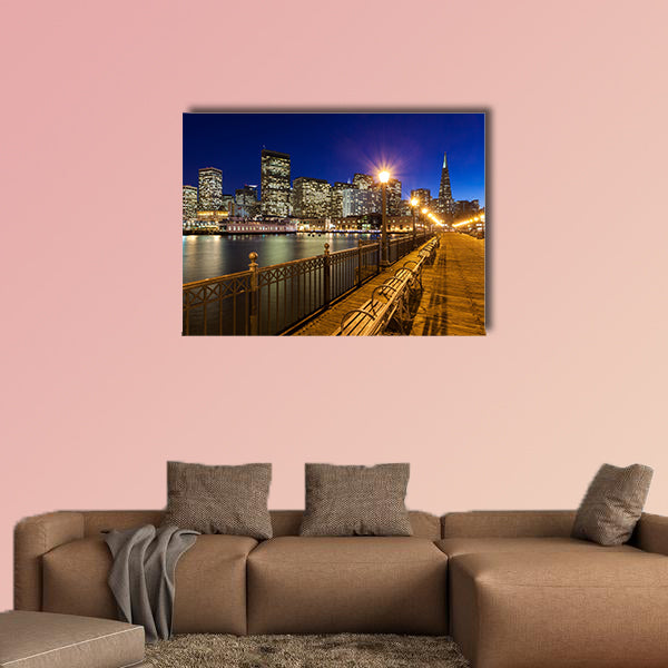 Romantic view of San Francisco at night from Pier 7 multi panel canvas wall art