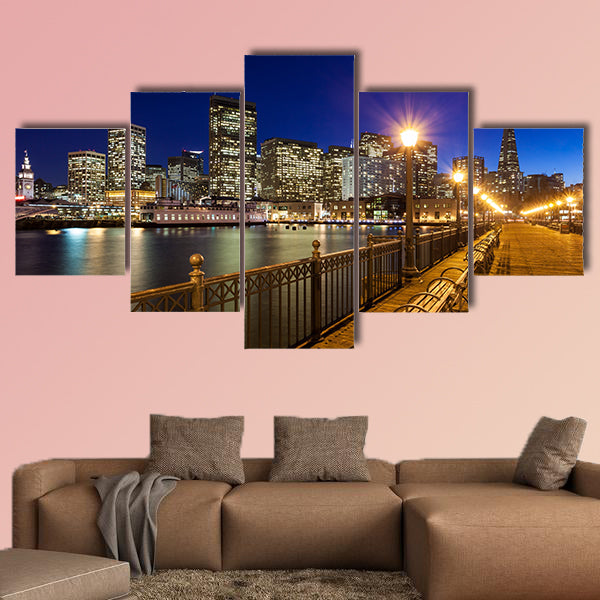 Romantic view of San Francisco at night from Pier 7 multi panel canvas wall art