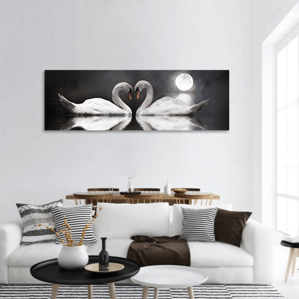 Romantic swan during valentine's day panoramic canvas wall art