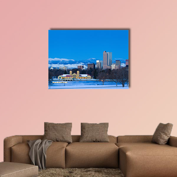 A view of downtown Denver before sunrise multi panel canvas wall art
