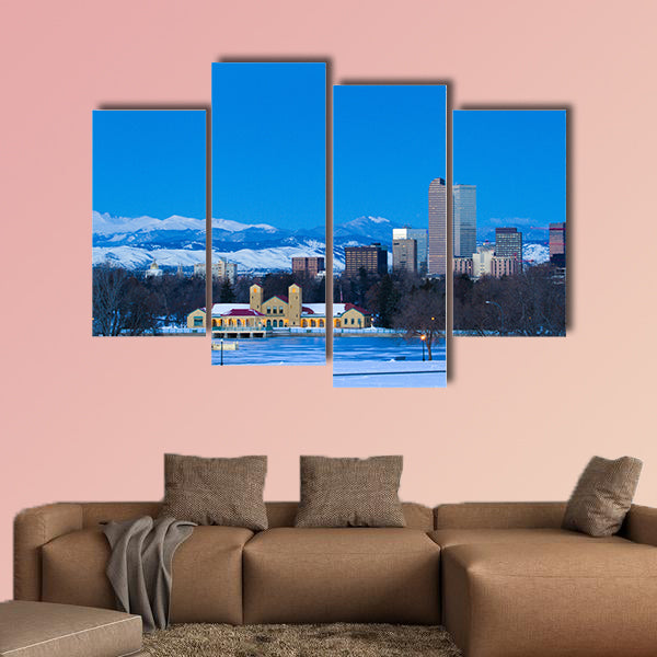 A view of downtown Denver before sunrise multi panel canvas wall art