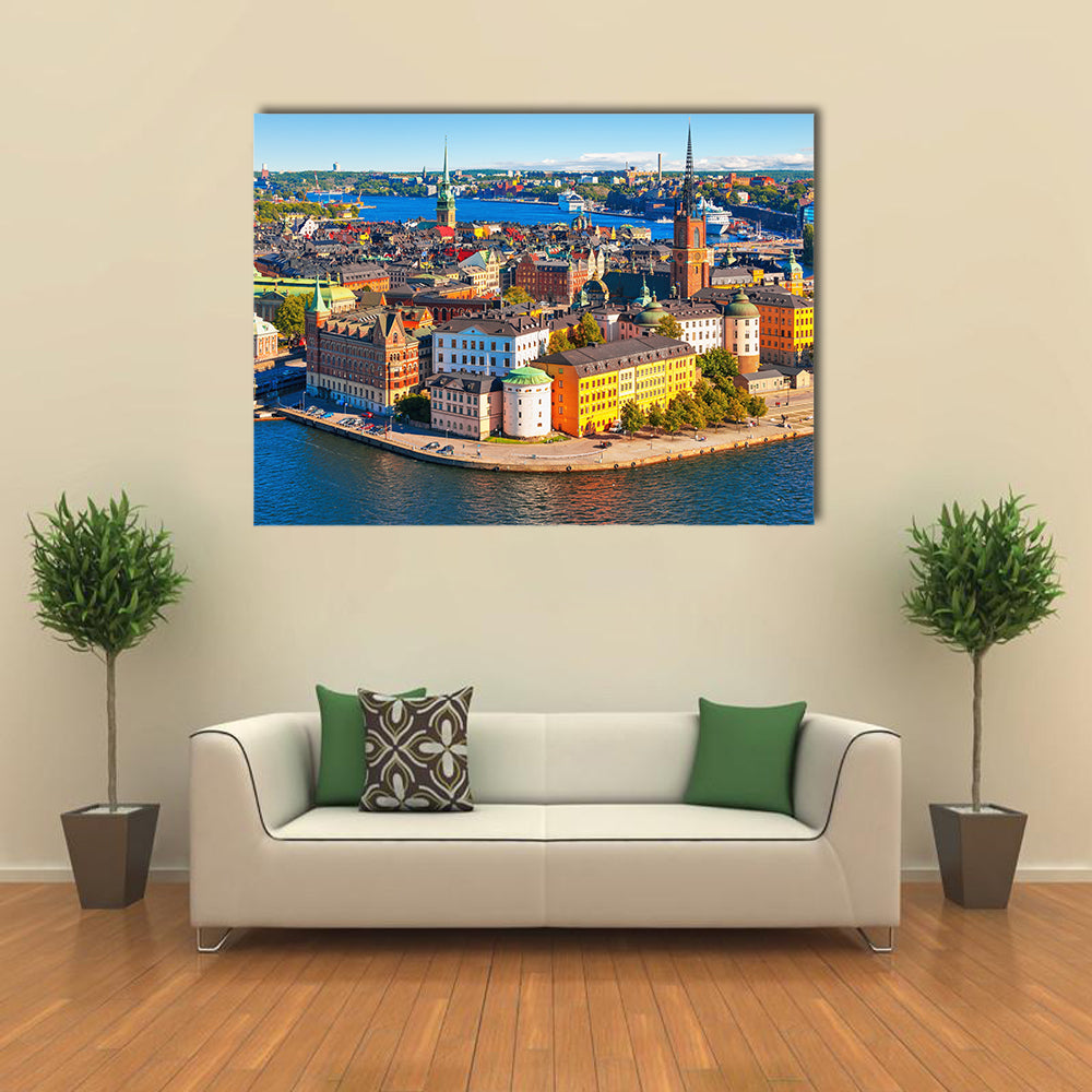 Beautiful Scenic summer aerial panorama of the Old Town Gamla Stan in Stockholm, Sweden Multi Panel Canvas Wall Art