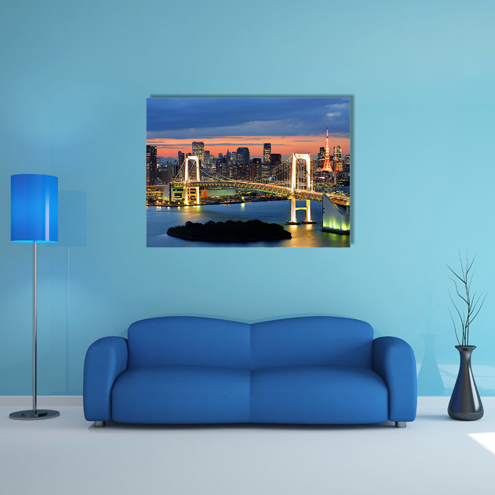 Rainbow Bridge spanning Tokyo Bay with Tokyo Tower multi panel canvas wall art