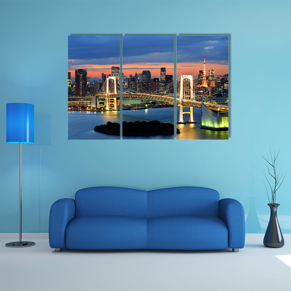 Rainbow Bridge spanning Tokyo Bay with Tokyo Tower multi panel canvas wall art