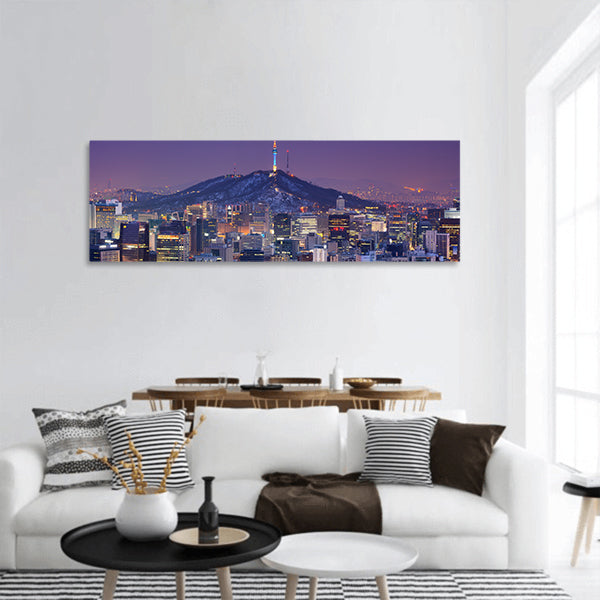 Downtown skyline of Seoul, South Korea with Seoul Tower panoramic canvas wall art