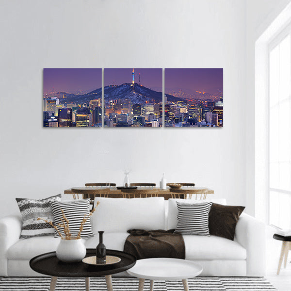 Downtown skyline of Seoul, South Korea with Seoul Tower panoramic canvas wall art