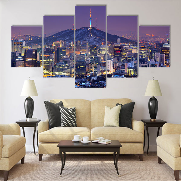 owntown skyline of Seoul Multi panel canvas wall art