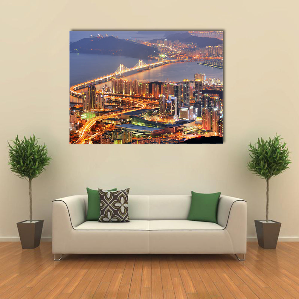 Skyline of Busan, South Korea at night Multi panel canvas wall art