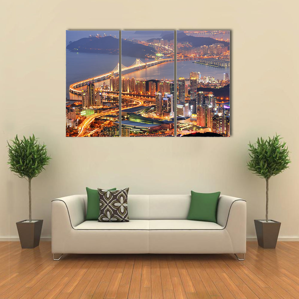 Skyline of Busan, South Korea at night Multi panel canvas wall art