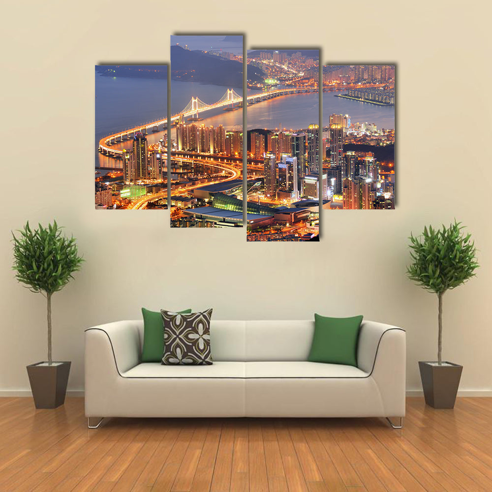 Skyline of Busan, South Korea at night Multi panel canvas wall art