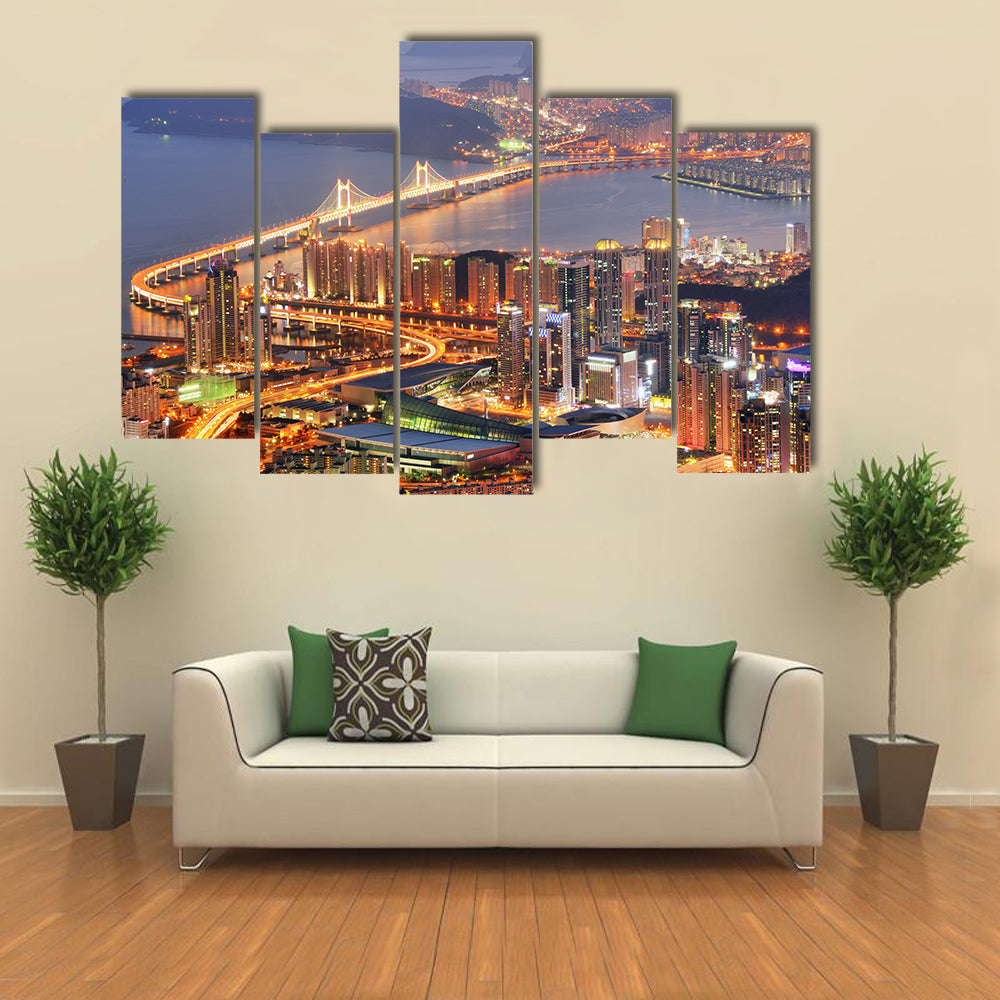 Skyline of Busan, South Korea at night Multi panel canvas wall art