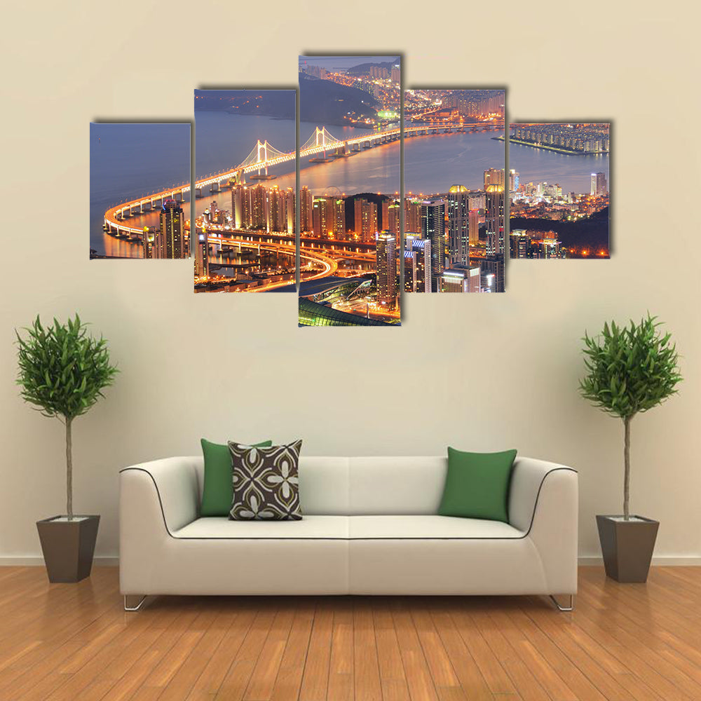 Skyline of Busan, South Korea at night Multi panel canvas wall art