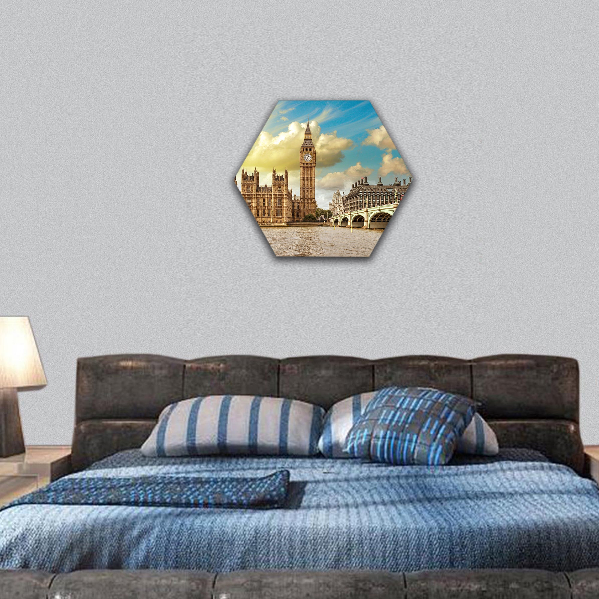 Westminster Bridge and Houses of Parliament ,Thames river hexagonal canvas wall art