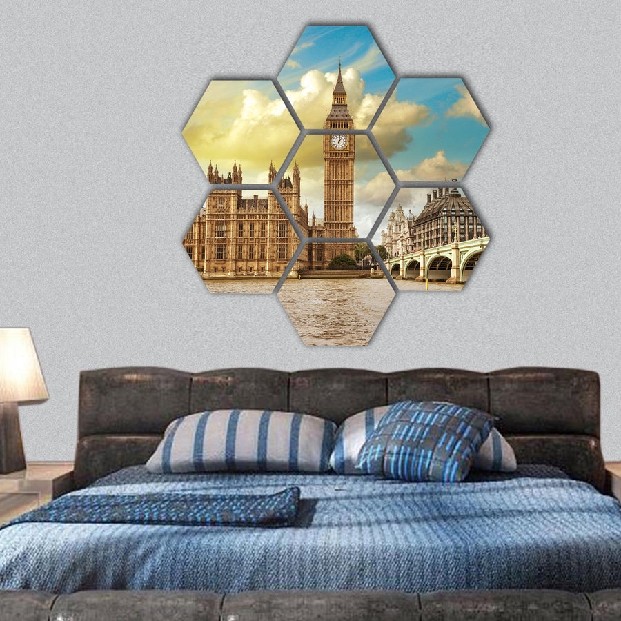 Westminster Bridge and Houses of Parliament ,Thames river hexagonal canvas wall art