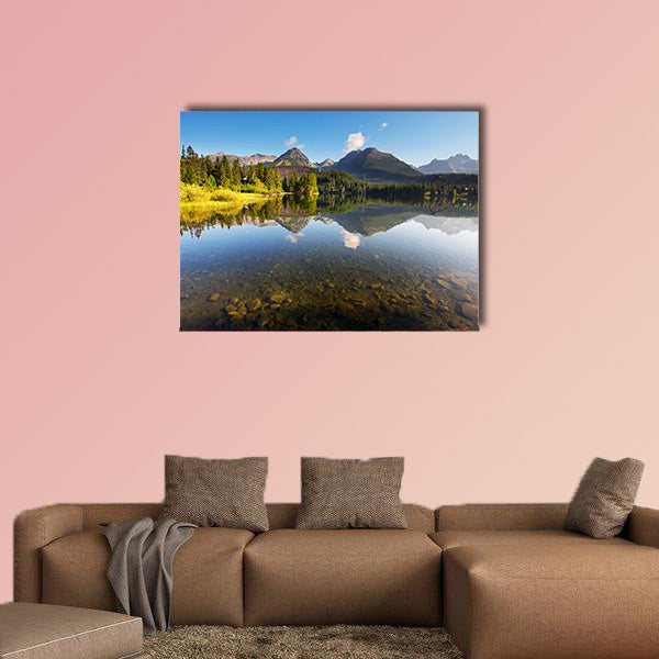 Nature mountain scene with beautiful lake in Slovakia Tatra Multi panel canvas wall art