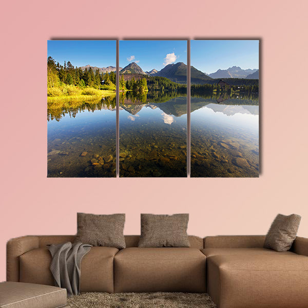 Nature mountain scene with beautiful lake in Slovakia Tatra Multi panel canvas wall art