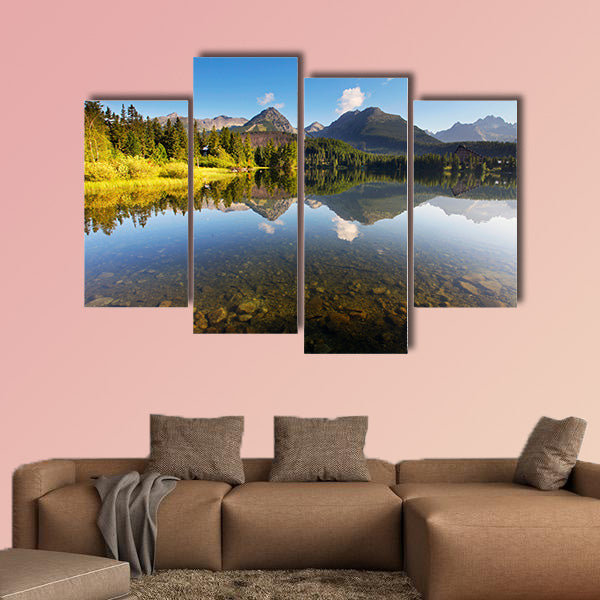 Nature mountain scene with beautiful lake in Slovakia Tatra Multi panel canvas wall art