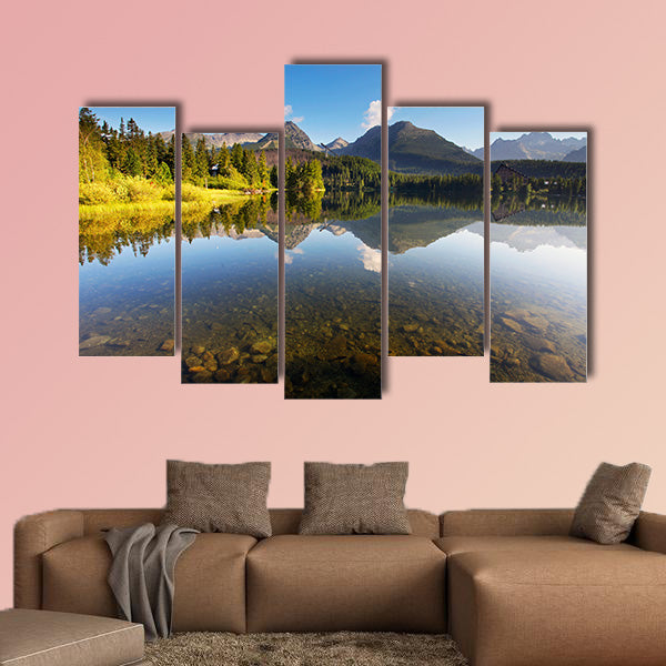Nature mountain scene with beautiful lake in Slovakia Tatra Multi panel canvas wall art