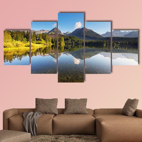 Nature mountain scene with beautiful lake in Slovakia Tatra Multi panel canvas wall art