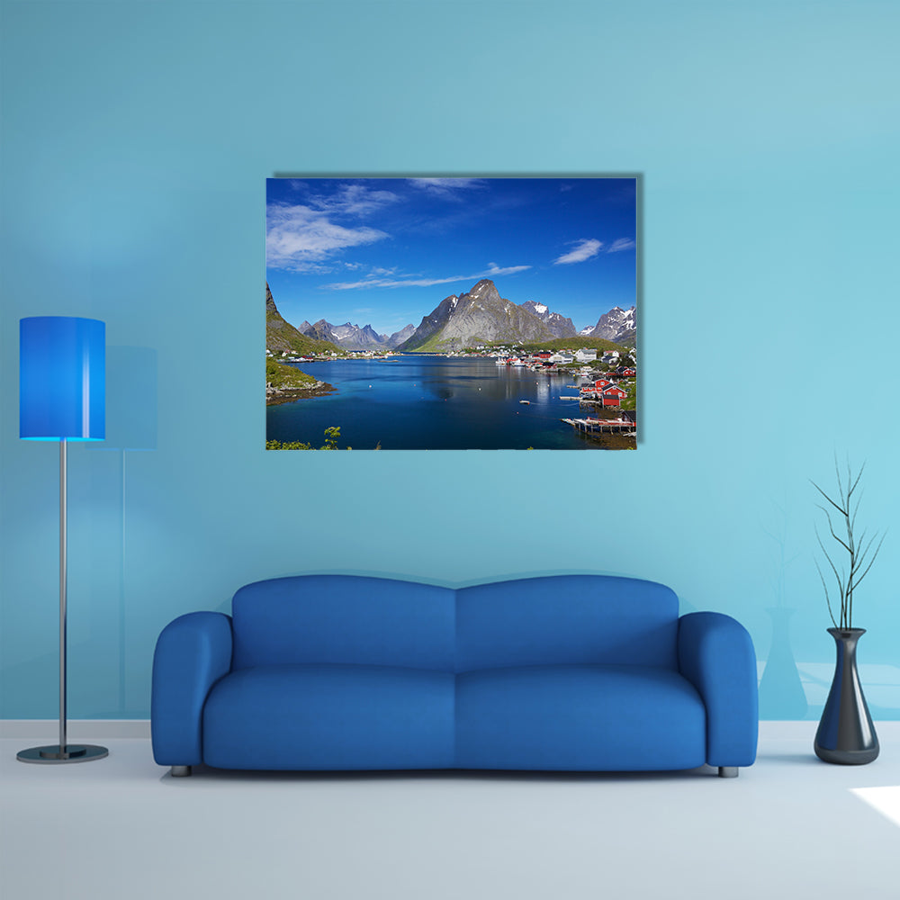 Scenic fishing town of Reine on Lofoten islands in Norway multi panel canvas wall art