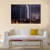 lightning storm over city Multi Panel Canvas Wall Art