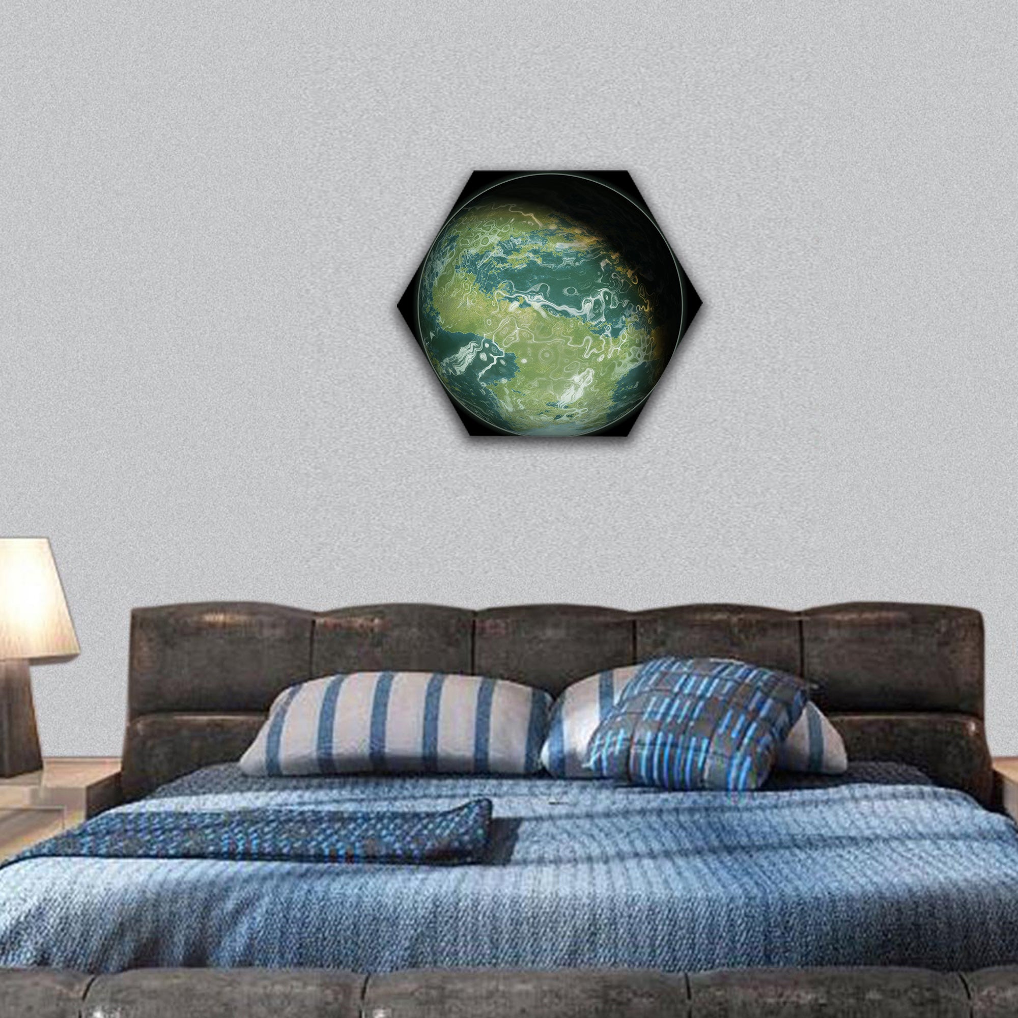 Green planet hexagonal canvas wall art