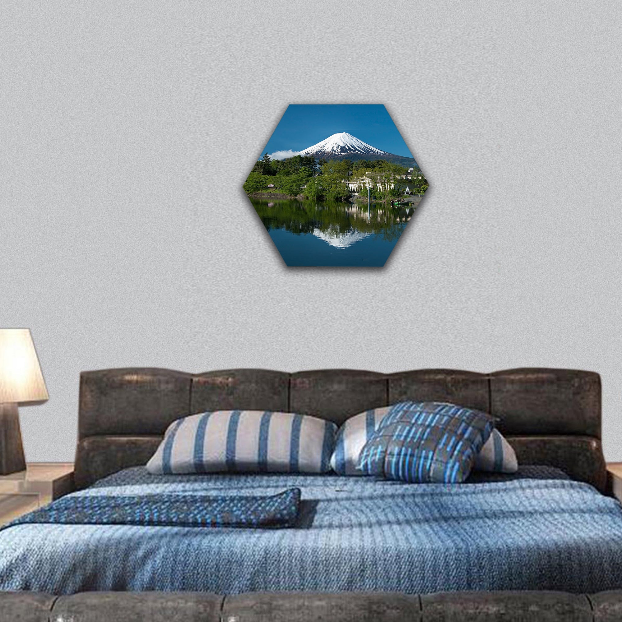 Mount Fuji from Kawaguchiko lake in Japan hexagonal canvas wall art
