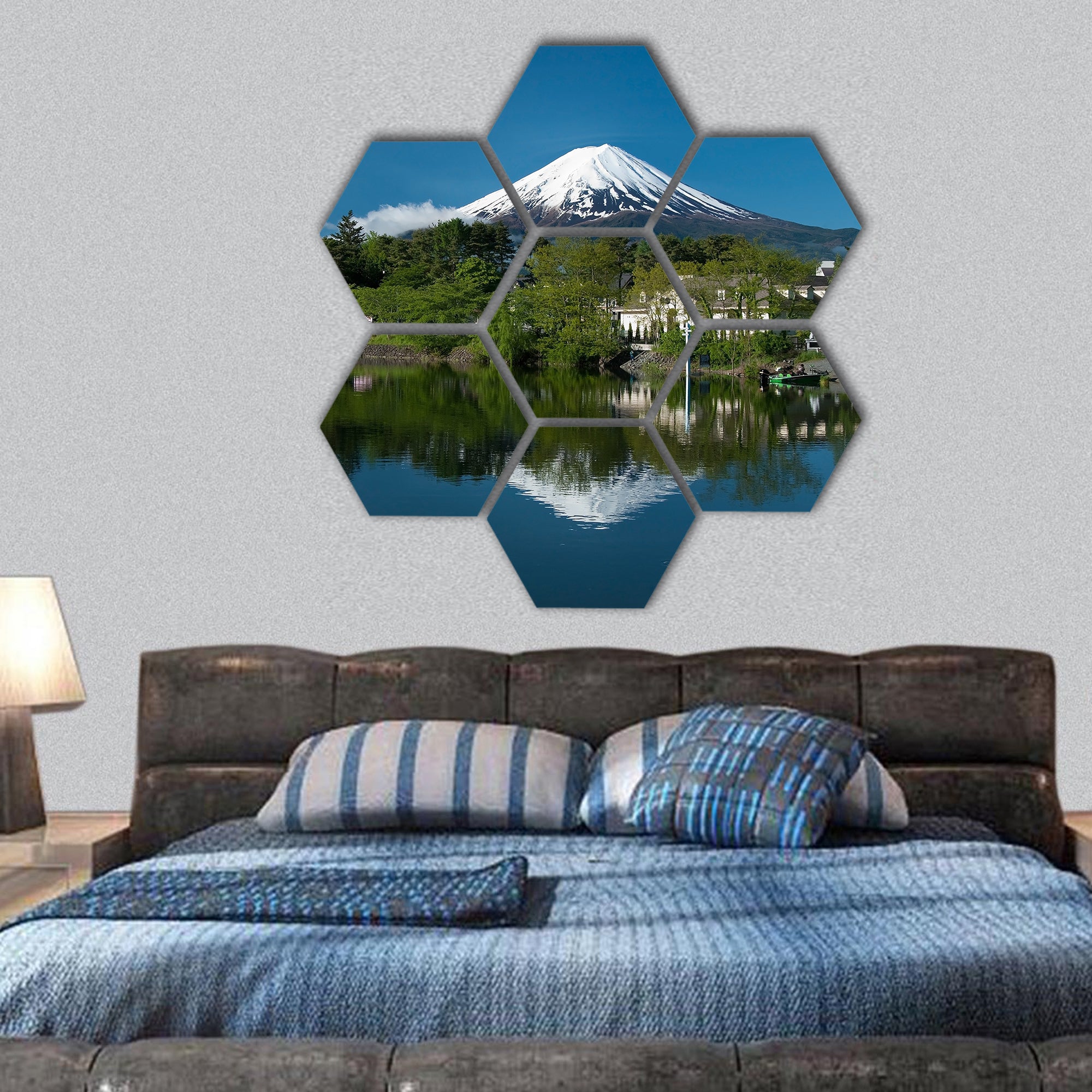 Mount Fuji from Kawaguchiko lake in Japan hexagonal canvas wall art