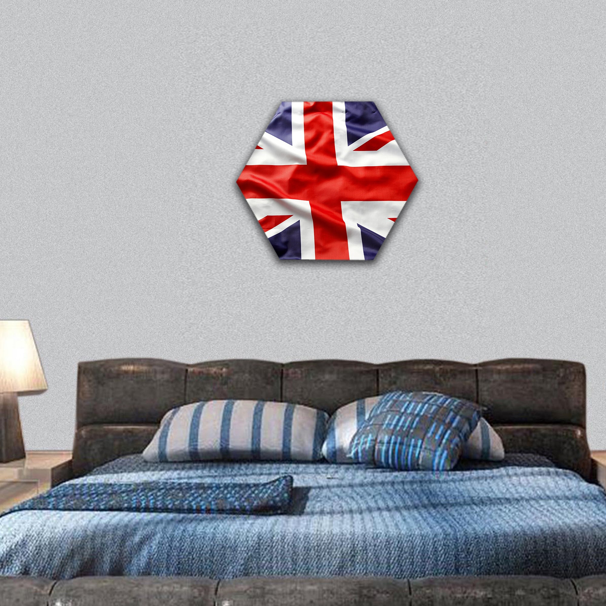 Closeup of Union Jack flag hexagonal canvas wall art