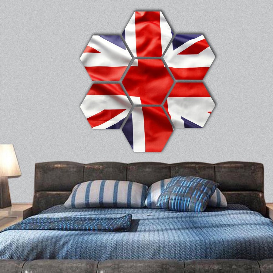 Closeup of Union Jack flag hexagonal canvas wall art