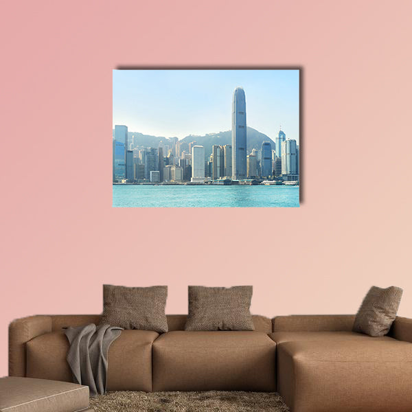 Hong Kong business center with a clear blue sky multi panel canvas wall art